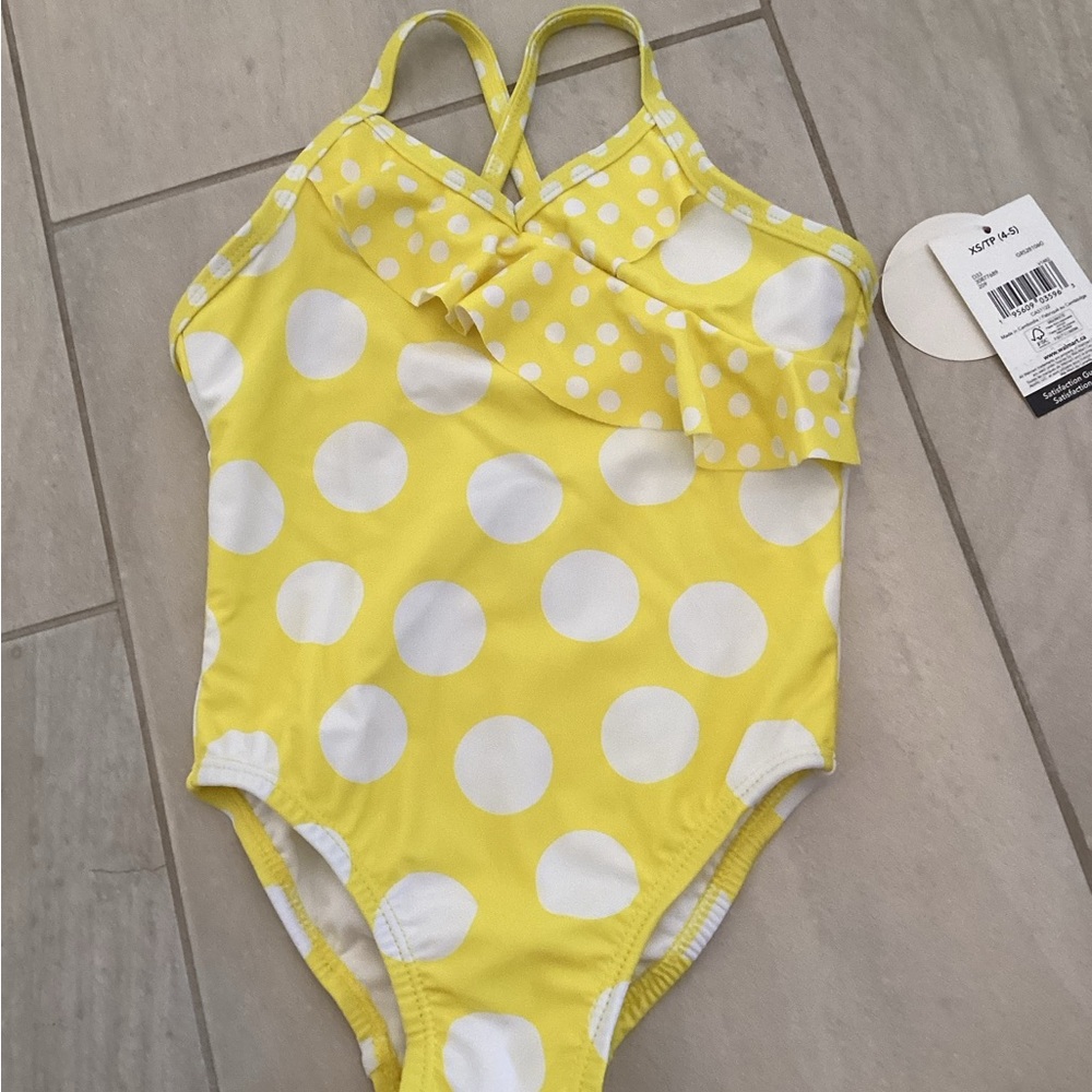 NEW Yellow Polka Dot Kids Swimsuit Girls Size 4-5T